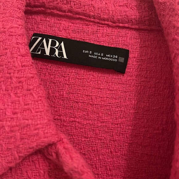 ZARA Cropped Tweed Jacket Textured Knit Boxy Pocket Overshirt, S, Hot Pink - Picture 2 of 5